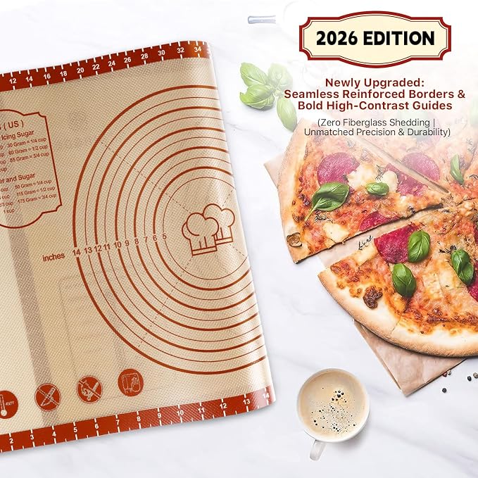 DANIA & DEAN 26"x16" Extra Thick Silicone Baking Mat for Pastry and Bread | Non-Slip & Non-Stick Mat with Measurements, for Pizza, Pie Crust, Dough Rolling, Pasta & Sourdough, Reusable Counter Sheet - Image 2