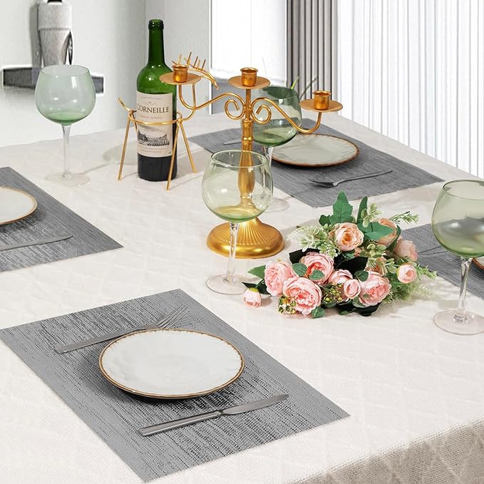 Leetaltree Grey Placemats, Heat Resistant Non-Slip Place mats for Dining Table, Washable Durable PVC Vinyl Woven Table Mats (Set of 6) - Image 3