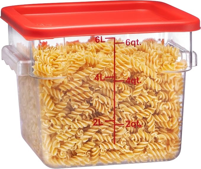 Tiger Chef 6 Quart Commercial Grade Clear Food Storage Square Polycarbonate Containers With Red Lids - Image 2