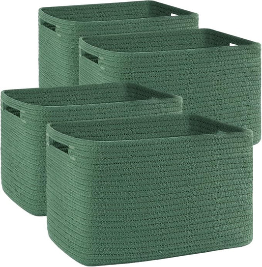 OIAHOMY 4 Pack Storage Baskets for Organizing, Cube Storage Bins for Shelves, Rectangle Storage Baskets With Handles, Woven Baskets for Storage, 12.7''Lx9''Wx7.8''H, Green by MasterofSpaceOptimization