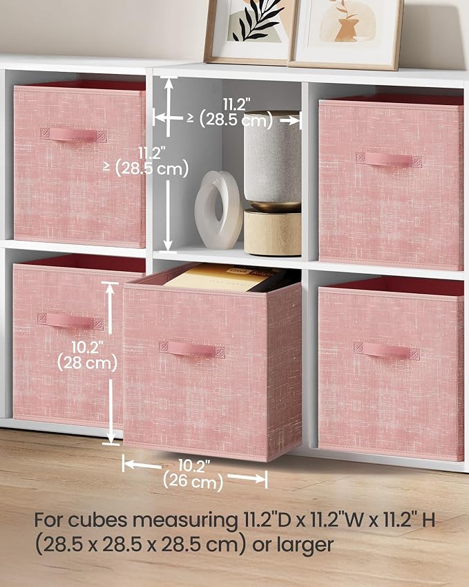 SONGMICS Storage Cubes, 11-Inch Non-Woven Fabric Bins with Double Handles, Set of 6, Closet Organizers for Shelves, Foldable, for Clothes, Jelly Pink UROB026R01 - Image 3