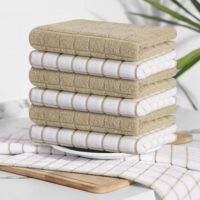Homaxy Large Premium Cotton Kitchen Towels 16"x 28", 8 Pack, Tan | Natural Ring Spun 390 GSM Dish Towels, Super Absorbent Terry Kitchen Hand Towels, Soft Tea Towels with Hanging Loop - Image 8