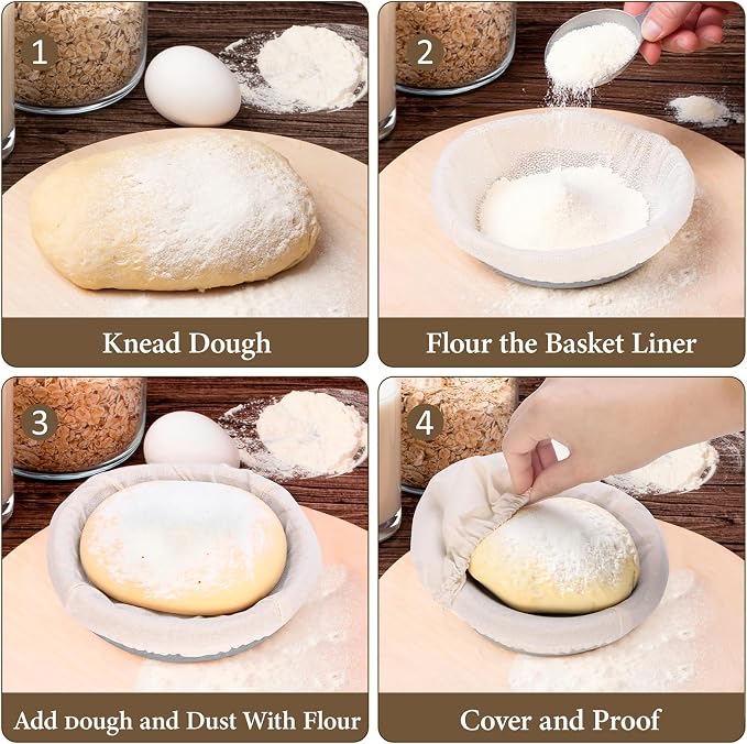 5 Inch Cotton Banneton Proofing Basket Set of 6, Mini Sourdough Bread Baking Kit, Small Artisan Dough Baskets with Cover and Liner for Homemade Bread Baking Supplies (Grey, 5 Inch) - Image 4