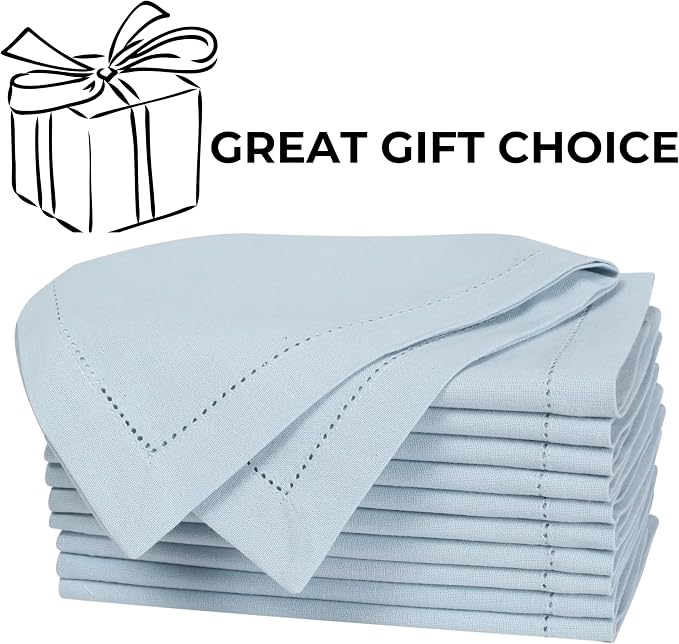 Bedding Craft Hemstitched Cotton Cloth Dinner Napkins Set of 12 – 18x18 Winter Sky Blue – Machine Washable Reusable Fabric Napkins for Weddings, Parties & Everyday Dining - Image 8