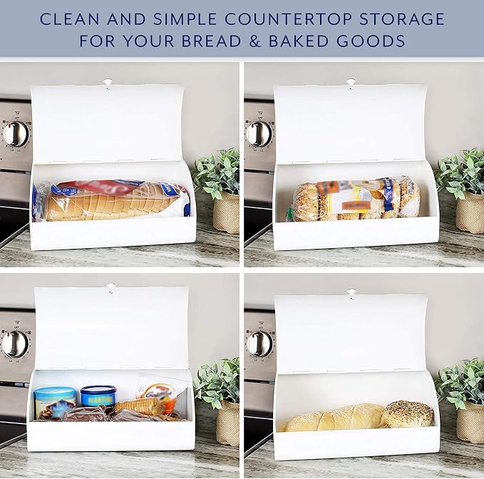 AuldHome Design Rustic White Bread Box; Farmhouse Vintage Enamelware Countertop Bread Bin - Image 8