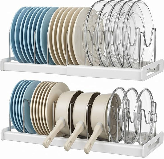 2-Pack Pots & Pans Organizer – Under Cabinet Storage with Dividers | 12.6-22.4-Inch Rack Fits Most Cabinets | 9 Adjustable Dividers | Maximizes Kitchen Cabinet Space | White by Unknown