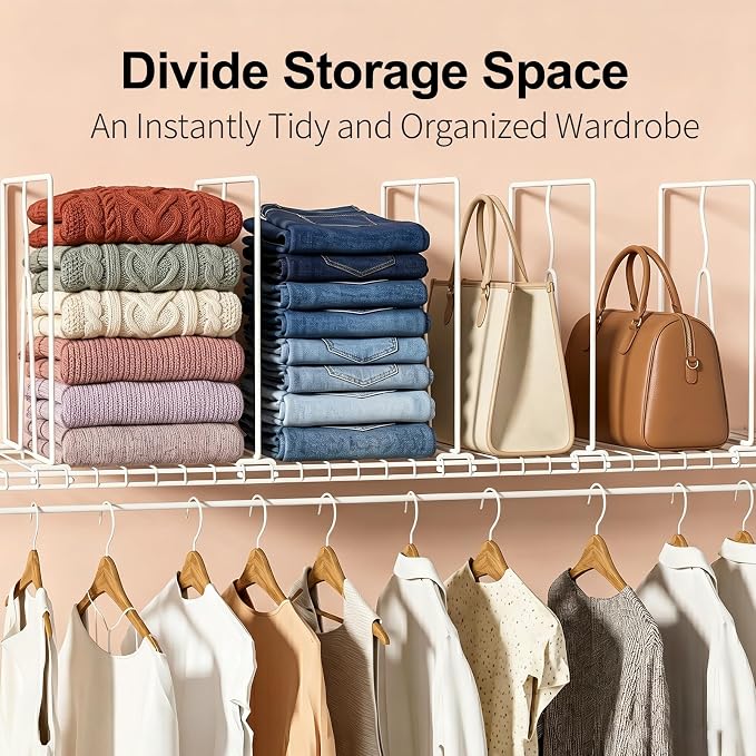 Wire Shelf Dividers for Closet: 12" Tall x 12" Deep (Taller) 6 Pack | Wire Shelves Organizer for Closet - Adjustable Purse Organizer for Clothes, Sweater, Towels Jeans - Metal Pantry Separators - Image 3