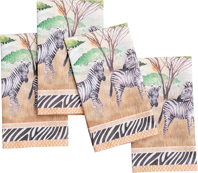 Maison d' Hermine Cloth Napkins Set of 4 Reusable 100% Cotton (18" x 18") | Everyday Square Napkins Cloth Washable Dinner Party Wedding Restaurant Hotel Kitchen Spring Summer - Zebra Life by MaisondHermine
