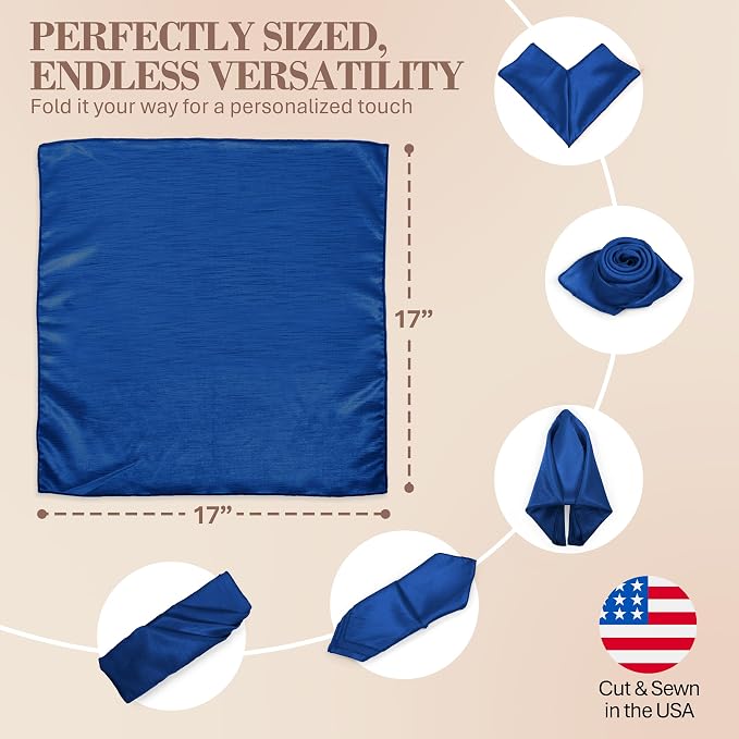 17x17-Inch Shantung Satin Cloth Napkins, Royal, Set of 120 | Bulk Case of 10 Dozen, Square, 100% Polyester Fabric, Reversible, Faux Dupioni Silk Reverse Side, Machine Washable, Blue - Image 7