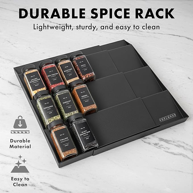Spice Drawer Organizer - Expandable Spice Rack for Drawer, Black Seasoning Organizer for Drawer Spice Organizer, Spice Organization Seasoning rack insert for Cabinet (Jars Not Included) - Image 7