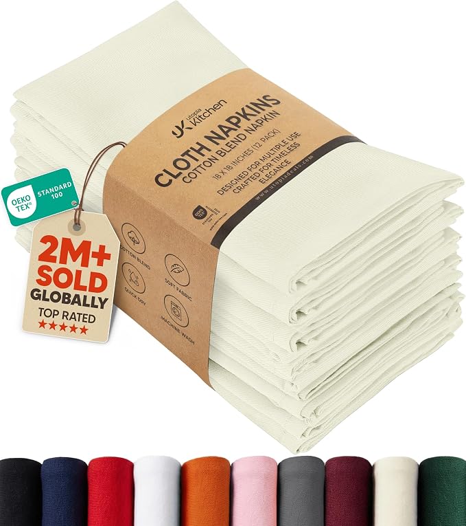 Utopia Kitchen Cotton Blend Ivory Cloth Napkins [12 Pack, 18x18 Inch] | Absorbent Washable and Reusable for Dinner, Restaurant, Lunch, Wedding and Hotel by UTOPIAKITCHEN