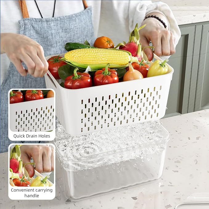 KEMETHY 10 Pack Fruit Storage Containers for Fridge with Removable Colanders - Food Storage Containers with Lids, BPA-Free Produce Containers Keep Fruits, Vegetables, Berry, Meat Fresh Longer - Image 3