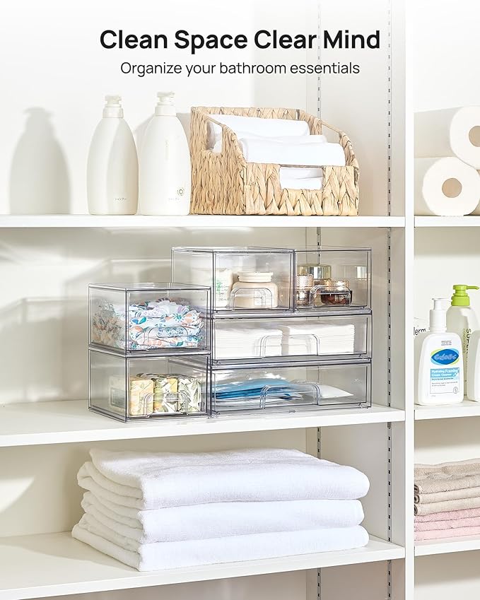 Vtopmart Clear Stackable Storage Drawers Set of 5, Plastic Organizer Bins for Makeup, Cosmetics, Beauty Supplies,Ideal for Vanity, Bathroom,Cabinet,Pantry Organization - Image 6