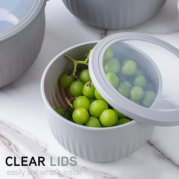 COOK WITH COLOR Prep Bowls with Lids- Wide and Deep Nesting Plastic Small Mixing Bowl Set with Lids, 12 Piece Set - Deep Bowls, Gray - Image 3