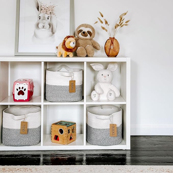Goodpick Storage Baskets for Shelves, Woven Rope Basket for Storage, Baskets for Organizing, Nursery Cube Bins with Handles, Decorative Square Basket, 13 x 10 x 9 Inches, 3 Pack - Image 3