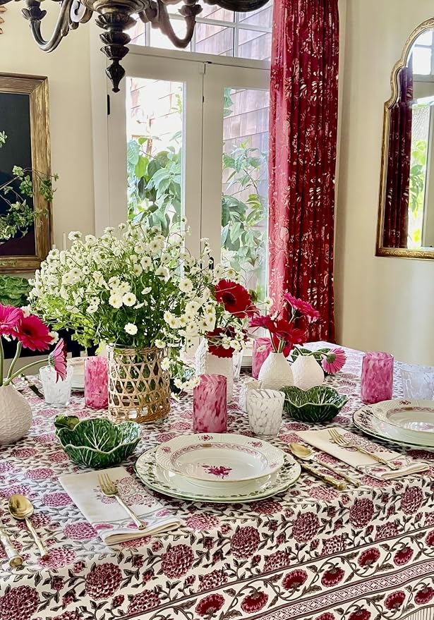 100% Pink Cotton Dinner Napkins, Set of 6, Hand Printed Dahlia Daydreams - CP Design, Fair Trade, Washable Cloth Napkins for Parties & Cocktails 20x20 in - Image 7