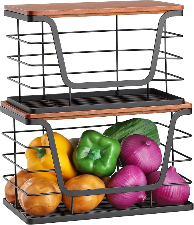 ALOCEO 2 Pack Stackable Storage Bins with Lids, Stainless Steel Extra Large Trash Bag Dispenser Roll Holder for Kitchen Sink, Laundry, Pantry Organizer and Storage, Walnut Black - Image 4