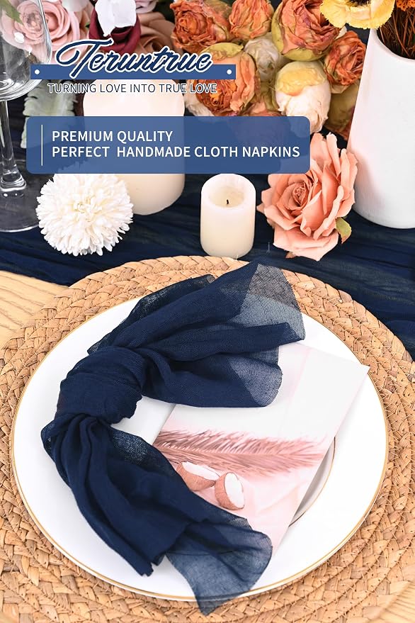 100 Pieces Cloth Napkins Navy Blue Dinner Cheesecloth Napkins for Wedding,Wrinkled Cloth Napkins Bulk for Home Party Rustic Table Decoration, 17 x 17 Inch - Image 5