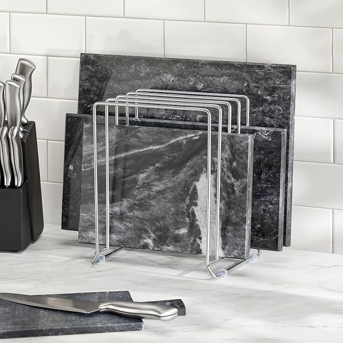 mDesign 5 Slot Pot and Pan Rack — Metal Wire Rack for Cabinets, Pantries or Kitchen Surfaces — Freestanding Pan Stand for Pans, Pots, Lids and Crockery – Silver - Image 7