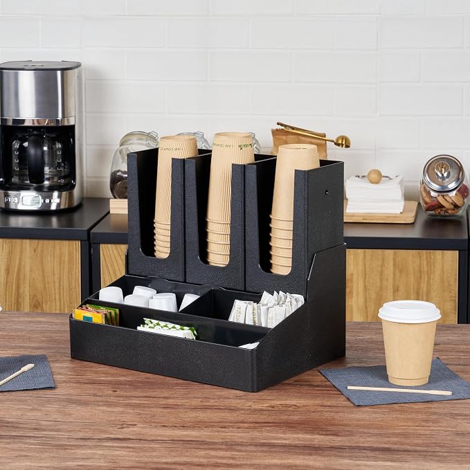 Restaurantware Restpresso Coffee Bar Organizer, 1 Count Durable 6 Compartments, Compact Size, Black Plastic Tabletop Coffee Supplies Organizer For Homes, Office Spaces, Breakrooms, and Lounges - Image 4
