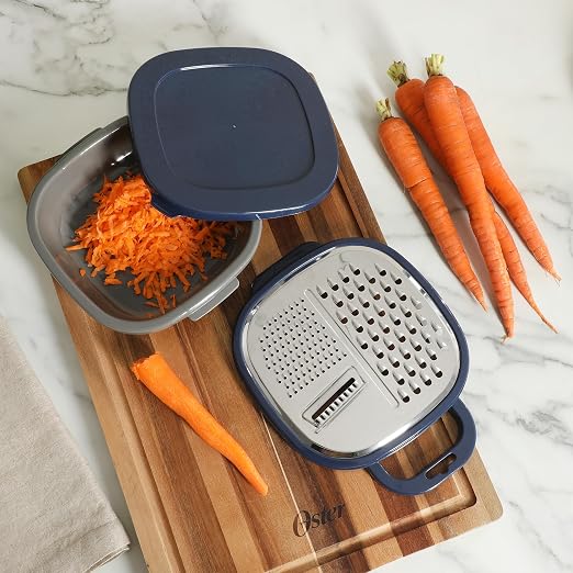 Oster Bluemarine Flat Grater Set – Stainless Steel Food Grater with Storage Container and Lid, Compact Kitchen Tool for Cheese, Veggies, Carrots - Image 7