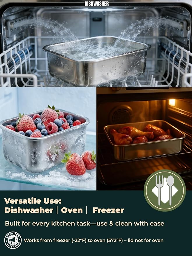 Stainless Steel Food Storage Containers, Silver, 22oz | Leak-Proof Latching Lid, Reusable Bento Lunch Box, Oven/Dishwasher/Freezer Safe - Image 5