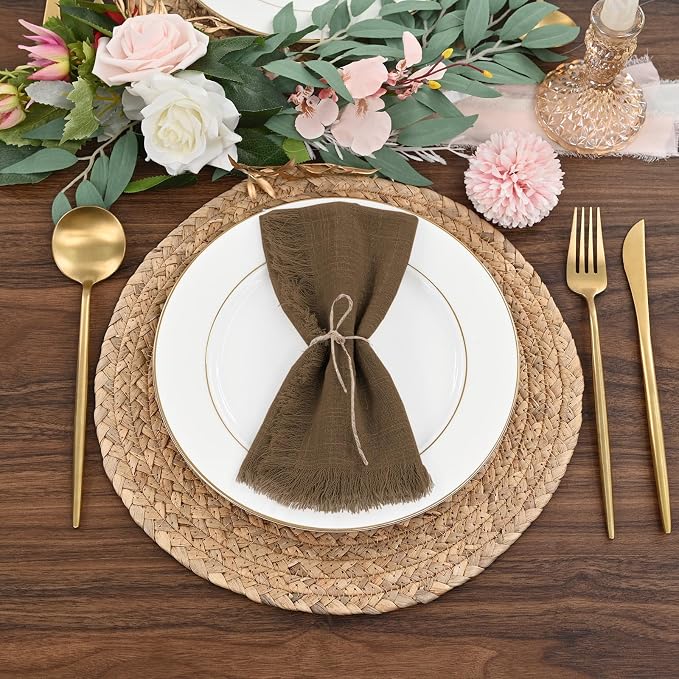 36 Pack Brown Napkins Cotton Linen Napkins 16 x 16 Inch Brown Cloth Napkins Handmade with Fringe Soft Napkins Cloth Washable Rustic Dinner Napkins Cloth for Wedding Party Dinner Table - Image 7