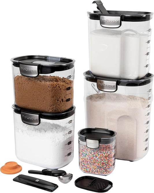 ProKeeper+ Airtight Food Storage Container Set – Clear Plastic Flour and Sugar Canister Set with Magnetic Accessories for Kitchen Organization (Black, 9-Piece) by Unknown