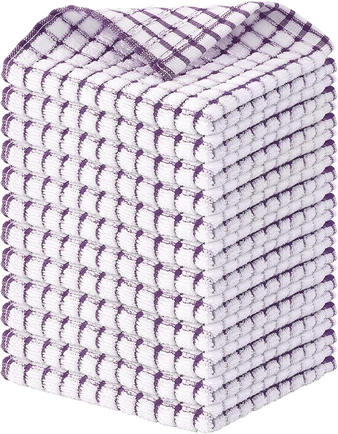 Kitinjoy Cotton 12 Pack Terry Kitchen Dish Cloths, Purple | 12 x 12 Inches Super Soft and Absorbent Dish Rags, Quick Drying Dish towels for Washing Dishes by Kitinjoy