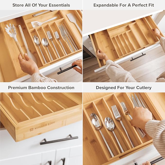 Silverware & Utensil Drawer Organizer, 16-28 in, Bamboo | Cutlery, flatware, food-safe contract grade, kitchen drawer fit - Image 3