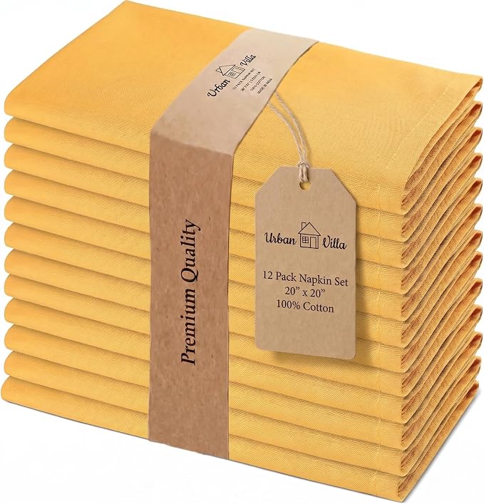 Urban Villa Cloth Napkins Cotton 20x20 (Set of 12) Mustard by CottonTrends