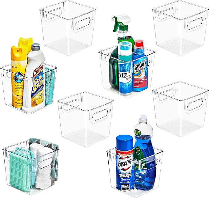Sorbus 8 Pack Small Clear Plastic Storage Bins, Clear Organizer Bins with Handle for Kitchen, Pantry, Cabinet, Refrigerator, Craft, Toys, Clothes, Closet, Under Sink, Bathroom Organizers and Storage by Sorbus
