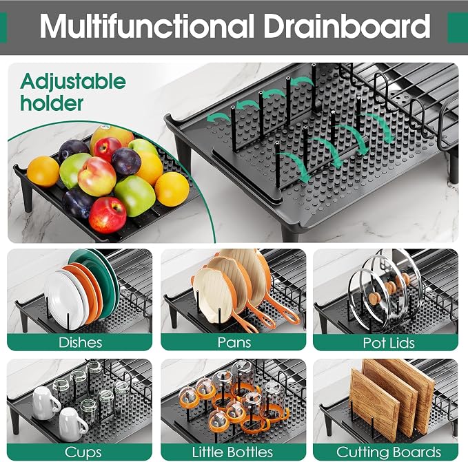 Urackify Expandable Dish Drying Rack with Drainboard for Kitchen Counter | Expands from 16.9 to 26.6 inches to fit more dishes, plates with fast drainage and flexible placement for any sink - Image 4