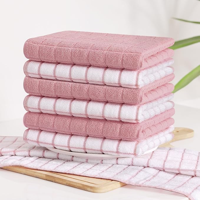 Homaxy Large Premium Cotton Kitchen Towels 16"x 28", 8 Pack, Rose | Natural Ring Spun 390 GSM Dish Towels, Super Absorbent Terry Kitchen Hand Towels, Soft Tea Towels with Hanging Loop - Image 8