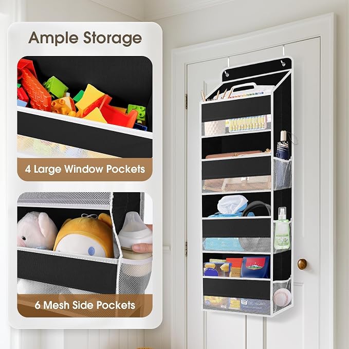 2 Pcs Over The Door Organizer Large Capacity Hanging Storage Room Organizer | 40 lb Capacity, Ultra-Sturdy, Foldable, Mesh Design with Clear Window, Space-Saving Organizer for Pantry, Nursery & Closet - Image 4