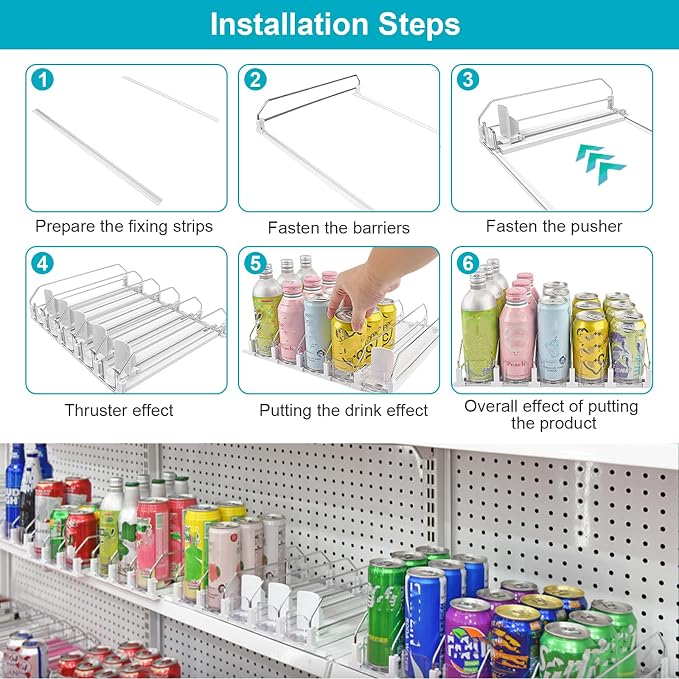 3 Pack Drink Organizer for Fridge, Self Pushing Fridge Drink Organizer | Self Pushing Soda Dispenser for Refrigerator, Automatic Drink Dispenser for Fridge, Holds up to 75 Cans (15 Rows) - Image 7