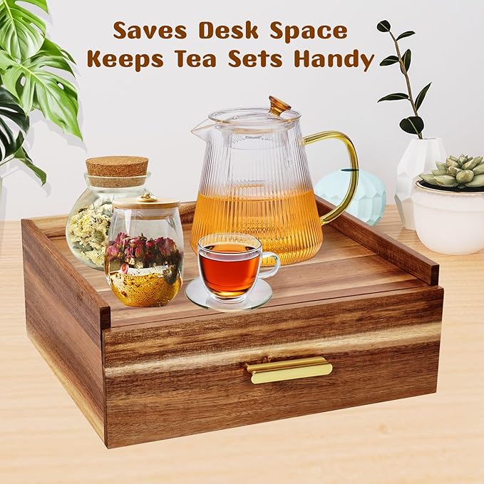 NANXITU Acacia Wood Tea Holder Organizer, Tea Box Organizer Storage Box | Tea Caddy for Tea Bags Organizer Drawer, with12 Compartments Multi-Functional Tea Station Chest for Countertop - Image 6