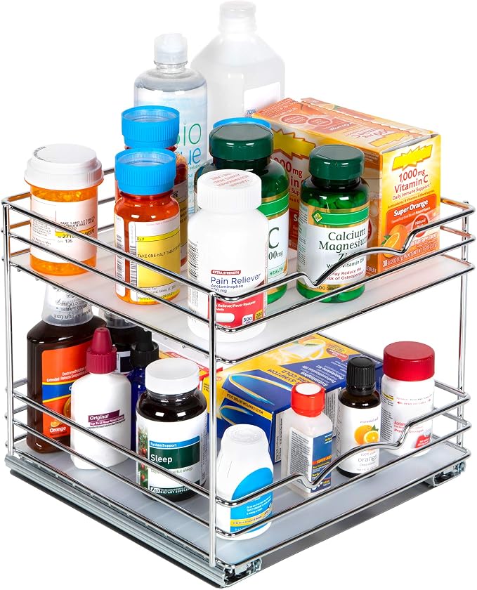 Pull-Out Cabinet Spice Rack Organizer 2-Tier, 10 ½"W x 10 ⅜"D x 8 ⅞"H | Slim Slide-Out Storage for Spices, Bottles & Jars, Premium Heavy-Duty Steel, Easy Install for Narrow Kitchen Cabinets, Chrome - Image 3