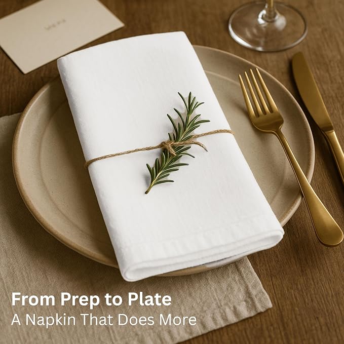 Thick Cotton Napkins – Flour Sack Napkin for Kitchen, Set of 12 (18"x18"), 100% Cotton, Highly Absorbent Hand Towels, Reusable Baking Cloths for Bread Proofing, Pastry & Tea Towels – White - Image 2