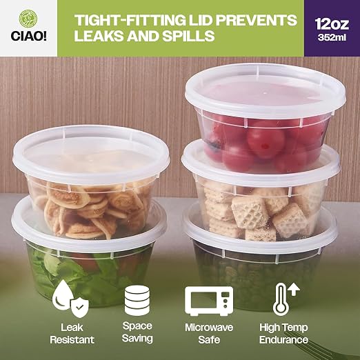CIAO! 12OZ PP Injection Molded Soup-Deli Container with LLDPE Lid, Microwavable and BPA Free (240/240 combo pack) - Image 7