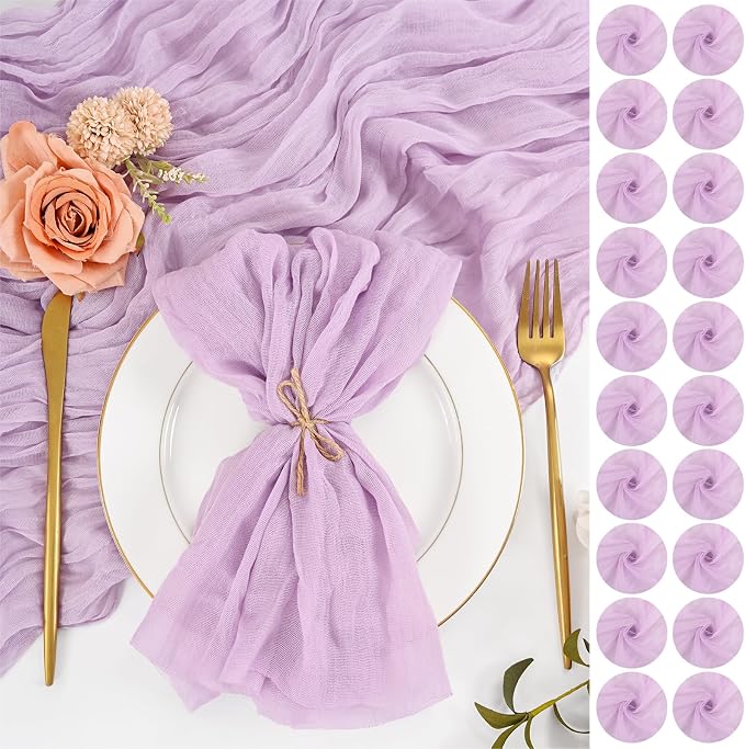 100 Pack Lavender Cloth Napkins 20x20 Inch Cheesecloth Napkins | Elegant Cloth Napkins for Table, Washable Rustic Boho Gauze Napkins, for Wedding Party Bridal Baby Shower Dinner Table Decor by Lumaycens