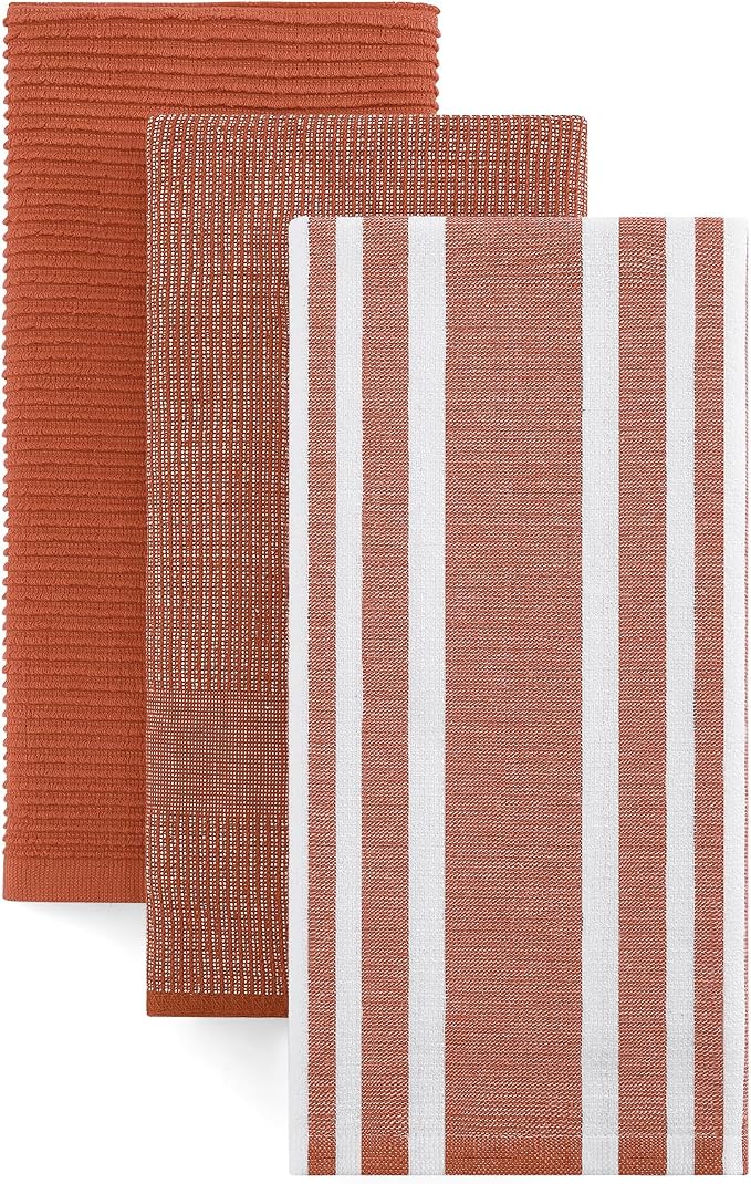Homaxy Cotton 380 GSM Premium Kitchen Towels, 18"x 28", 3 Pack, Rust | Soft and Absorbent Terry Dish Towels, Multipurpose Tea Towel Set with Hanging Loop, 3 Styles Kitchen Hand Towels by Homaxy