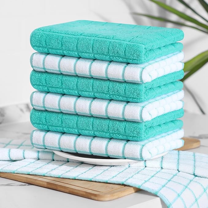 Homaxy Large Premium Cotton Kitchen Towels 16"x 28", 4 Pack, Aqua | Natural Ring Spun 390 GSM Dish Towels, Super Absorbent Terry Kitchen Hand Towels, Soft Tea Towels with Hanging Loop - Image 9