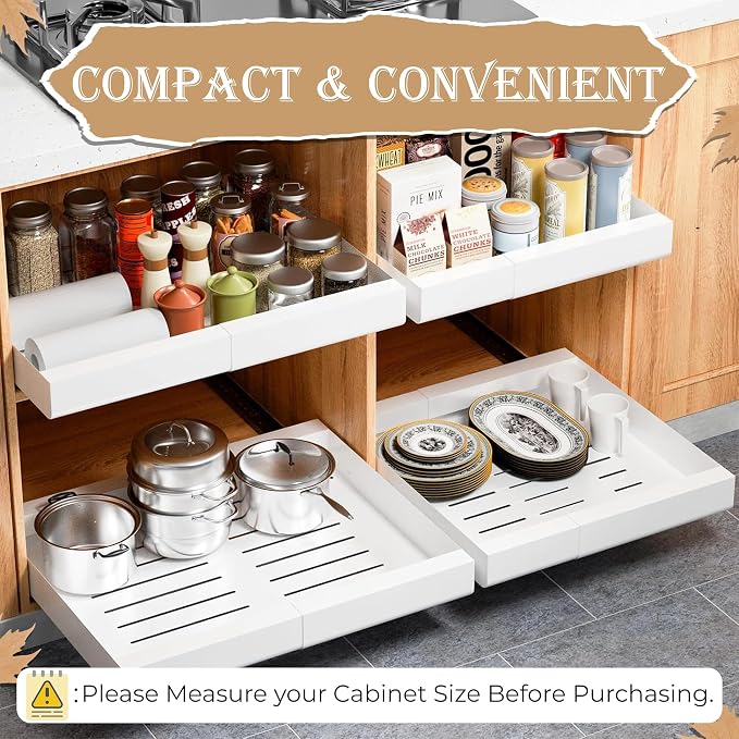 Pull Out Cabinet Organizer -Expandable – 12.56 x 18.89 Inch Pots And Pans Organizer Under Cabinet – Heavy Duty Carbon Steel Pull Out Drawers – Easy Installation No Screw Adjustable Cabinet Drawers - Image 8