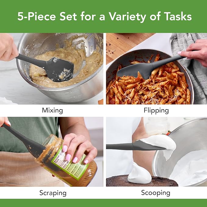 Tovolo Flex Core 5 Piece Silicone Spatula Set Heat Resistant All Silicone Utensils Include Non Stick Spatula Spoonula Jar Scraper, Dishwasher Safe BPA Free Spatulas for Baking Mixing, Charcoal Gray - Image 2
