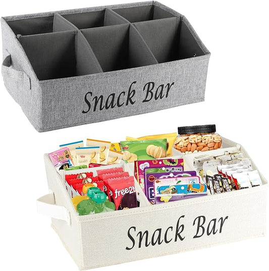Snack Organizer for Countertop, 2 Pack Fabric Snack Container with Handles, 6 Compartment Snack Box Container Snack Basket, Snack Bar Station Decor, Kitchen Pantry Organizer and Storage by Xbopetda