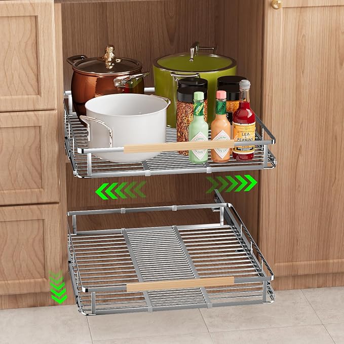 Expandable Pull-Out Cabinet Drawers, Slide-Out Shelves, Medium 2 PK | Smooth Slide-Out Access, Adjustable Fit, Pull-Out Organization, Small Cabinet Use, Space-Saving by SOFRON