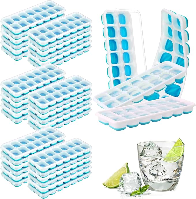 Rtteri 36 Pack Ice Cube Trays Silicone Ice Tray for Freezer Flexible 14 Cube Molds Easy Release Stackable Trays with Lid for Drinks Cocktail Coffee Baby Food (Blue) by Rtteri