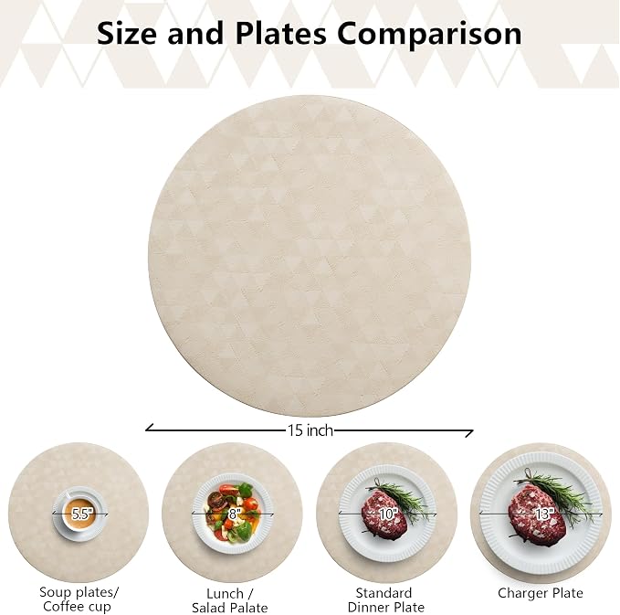 Jovono Upgraded 15" Round Placemats Set of 8, Waterproof & Oil-Proof, Non-Slip Reversible Washable Big Table Mats, Spill-Proof for Kids Families, Restaurant, Hotel, Kitchen, Indoor, Beige - Image 4