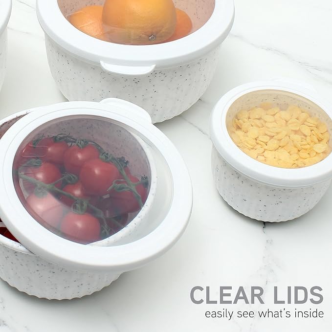 COOK WITH COLOR Prep Bowls with Lids- Wide and Deep Nesting Plastic Small Mixing Bowl Set with Lids, 8 Piece Set - Deep Bowls, Speckled White - Image 5